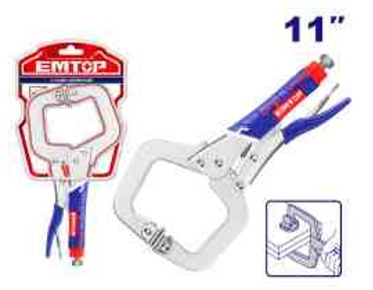 11" C-clamp Locking Plier Carbon Steel 0-95mm Opening 710g Nickel Plated Plastic Hanger Heavy Duty Clamping Tool